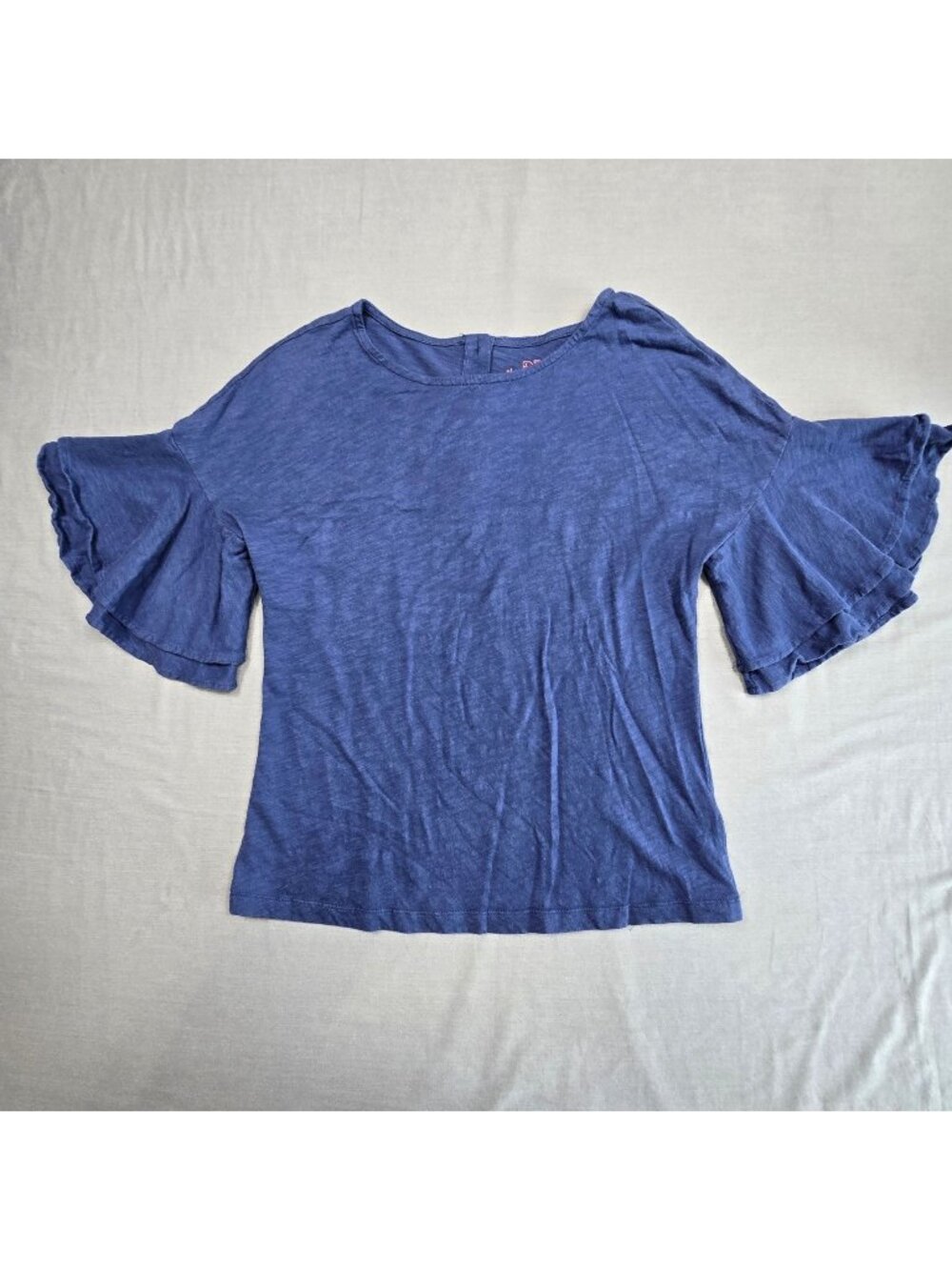 Vineyard Vines Small Womens Ruffle Sleeve Top Blue 100% Cotton